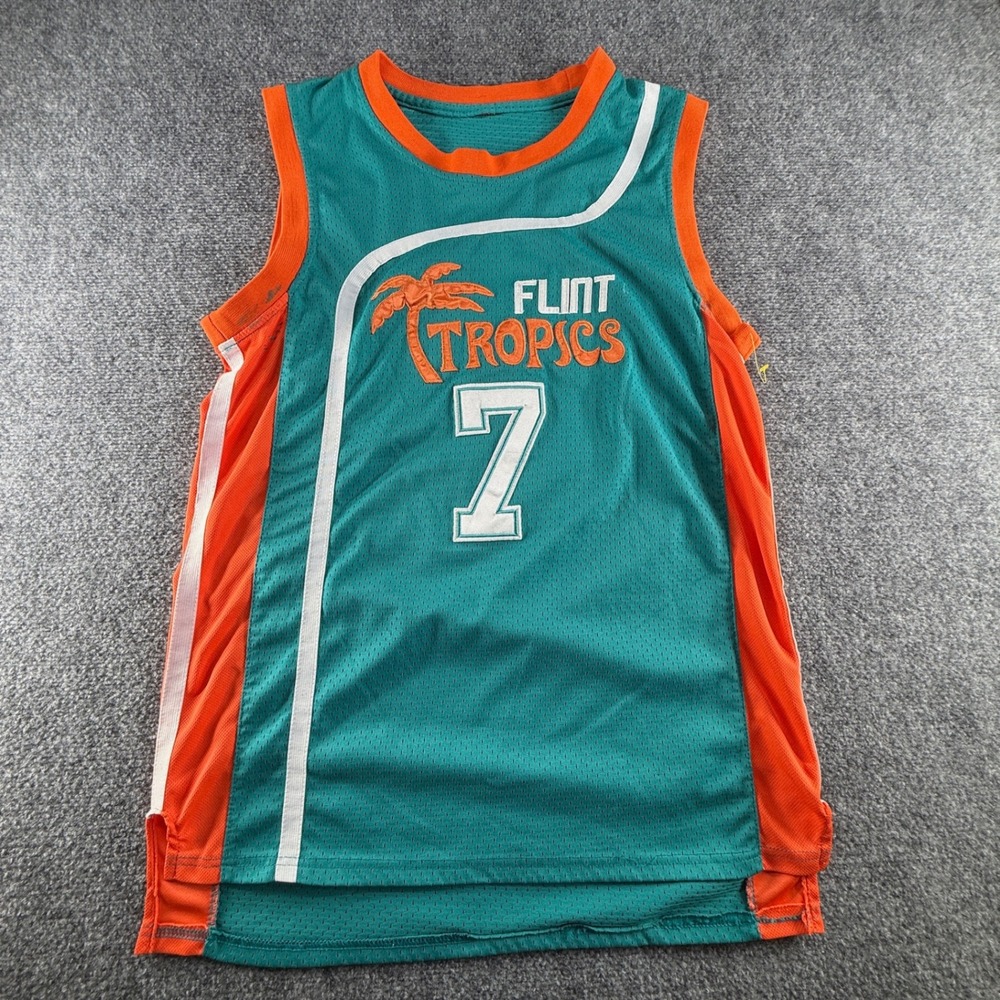 Flint Tropics Coffee Black 7 Basketball Jersey Teal Orange Semi-Pro Movie Large